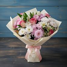 Букет цветов из:  Хризантемы, Альстромерии и Розы в Чунском