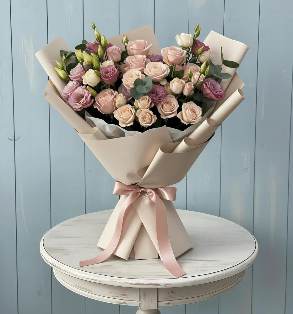 Букет цветов из: Розы и Лизиантусы в Чунском