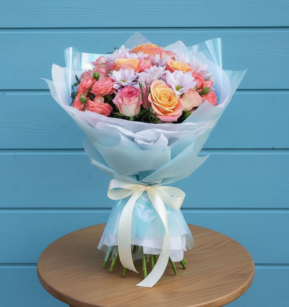 Букет цветов из: Хризантемы и Розы в Чунском