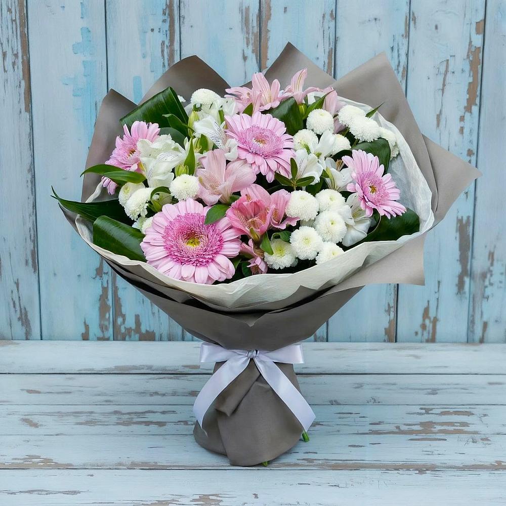 Букет цветов из: Герберы, Альстромерии и Хризантемы в Чунском