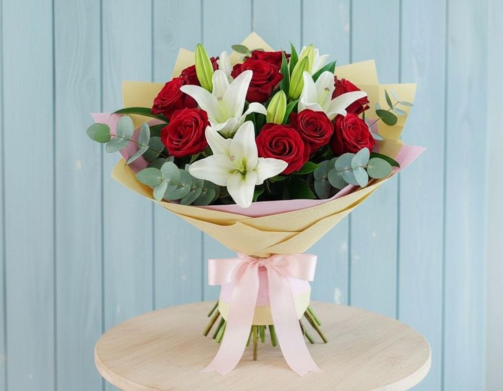 Букет цветов из: Лилии и Розы в Чунском